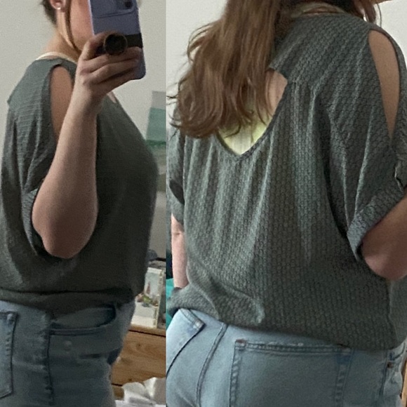 Sage Green Patterned Chiffon Blouse - Picture 9 of 12